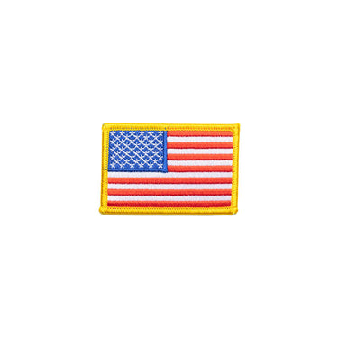 Woven US flag nationality badge with yellow border, blue canton left