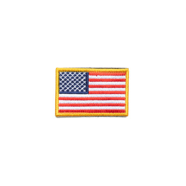 Fabric US flag insignia patch, embroidered stars and stripes with yellow edge trim