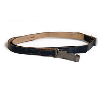Brown WWII canteen strap with dark leather buckle and metal keepers