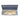 Open blue metal goggles case holding eyeglass frame and paper inserts