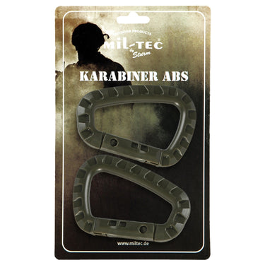 Olive drab ABS carabiner pair with rugged molded grips