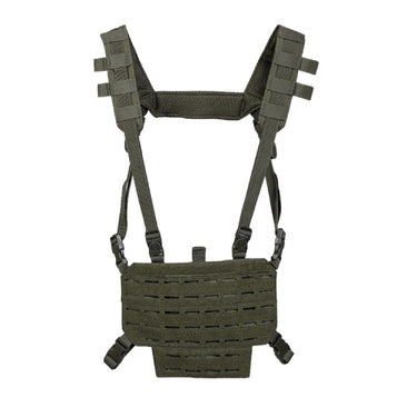 Lightweight tactical chest rig, olive front panel with padded shoulder straps