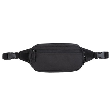 Sturm Traveller fanny pack in black, zippered front pocket and adjustable waist strap
