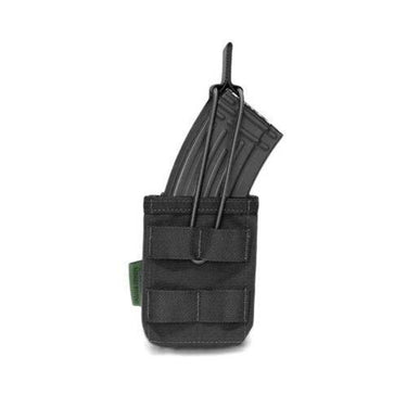 AK magazine retention pouch with bungee cords, black open-top design