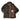 Brown calfskin leather jean jacket, front view with logo patch on chest and snap closures