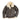 Brown leather sheepskin jacket with cream shearling collar, zip front, and flap pockets