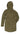 Olive green fishtail parka with hood and long sleeves, front zip and pockets