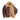 Brown shearling bomber jacket with tan hooded fleece lining and front zip