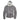 Gray shearling-lined suede jacket with white hood and contrast trim
