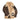Brown leather jacket with tan shearling lining, zip front, and wrist buckle straps
