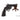 Black revolver replica with wooden stand, angled front view