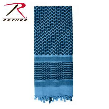 Rothco shemagh tactical desert scarf in blue knit with darker stripe and knotted fringe