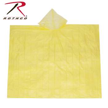 Yellow emergency poncho with hood and poncho-style cape opening