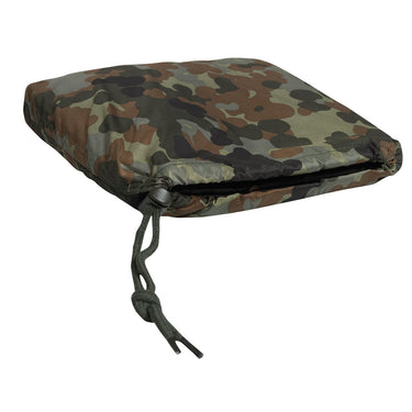 Woodland camo basha tarp folded with grommeted corner and hanging drawstring