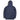 Navy mountain parka with faux fur trimmed hood, rear view