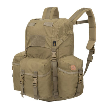 18L tactical backpack, khaki with adjustable shoulder straps and front flap pocket