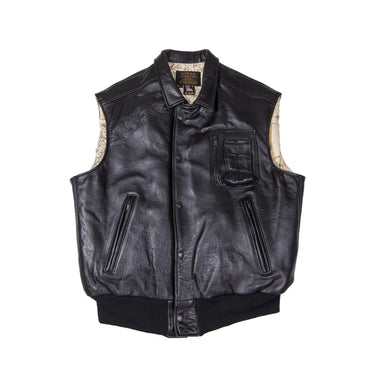 Black lambskin leather vest, front snap buttons, stand collar, chest pocket