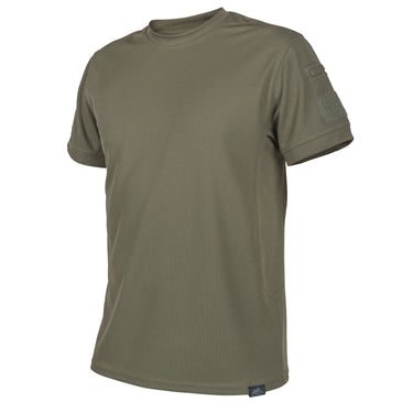 Olive tactical crew-neck T-shirt with short sleeves and logo on upper sleeve