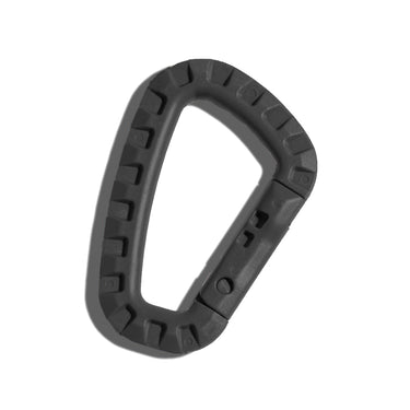 Black tactical D-ring link with molded ridges and center hole