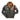 Brown leather flight jacket with shearling collar, front patches, and zip pockets