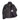 Black leather jean jacket with snap front, chest pockets, and interior label patch