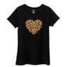 Black women’s cotton T-shirt with colorful heart graphic on front