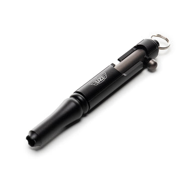 Tactical bolt action pen in black with keyring and click-style top.