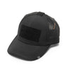 Black tactical baseball cap with mesh sides and black hook-and-loop patch front.