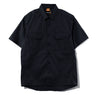 Midnight blue short-sleeve tactical button-up shirt with two chest pockets and collar.