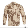 Desert camo field shirt with long sleeves, button front and two chest flap pockets