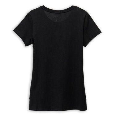 Women's cotton T-shirt, black, crew neck short sleeves, back view