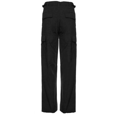 Black BDU ripstop cargo pants, front view with button fly and cargo pockets