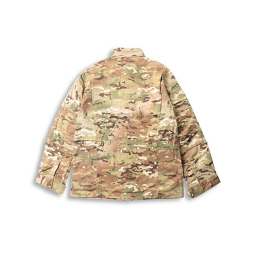 Multicam camo hooded jacket, back view with long sleeves and cuffs
