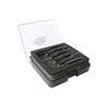 Black multi-pick tool kit in clear-lid case with foam tray and five metal pick tools