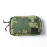 Qilo prison wallet bag in green camouflage fabric, front label patch, zip top, drawstring pulls