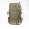 Tactical backpack in olive tan with front padded panel and side attachment straps