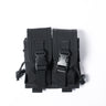 Black double MOLLE pouch with two front buckles and webbing straps