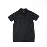 Black short-sleeve polo shirt with button placket and chest logo