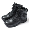 Black tactical side-zip boots with lace-up front and padded ankle collar
