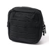 Black utility pouch with front slotted webbing panel and zipper pull tabs