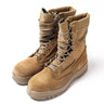 Coyote tan waterproof combat boots with lace-up closure and padded collar