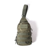 Olive drab crossbody backpack with front panel straps and zip pockets