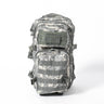 20L assault backpack front view in digital camouflage with multiple zipper compartments