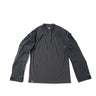 Black combat shirt with stand collar and long sleeves, tactical padded sleeve panels
