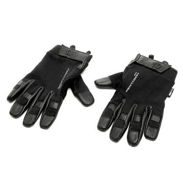 Black anti-cut tactical gloves with hook-and-loop wrist strap and padded palms