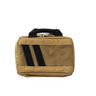 Tan double pistol case with top handle and two-striped front panel