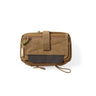 Tan medical pouch with top flap, front pocket panel, and dangling cord loops