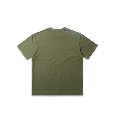 Olive drab utility tee back view, crew neck