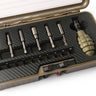 Grenade-style tool kit case with bits and sand grenade-shaped handheld tool