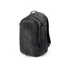 Black nylon EDC backpack, front side view with padded compartment and webbing